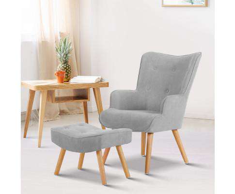 Artiss Accent Chair Armchair and Ottoman - Light Grey