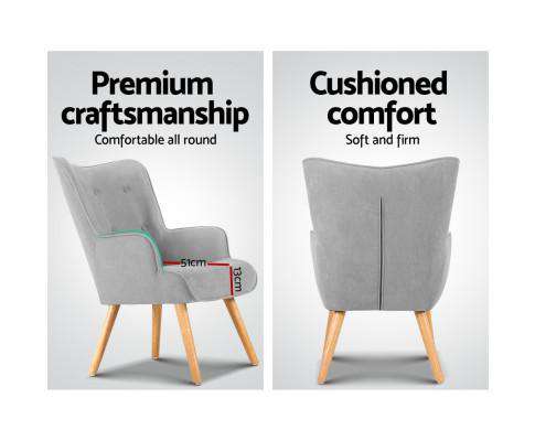 Artiss Accent Chair Armchair and Ottoman - Light Grey