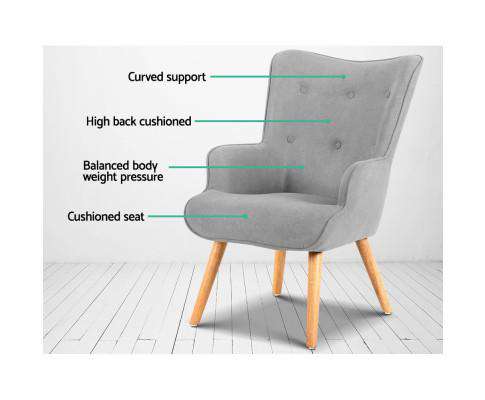 Artiss Accent Chair Armchair and Ottoman - Light Grey