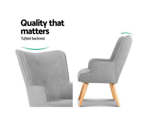 Artiss Accent Chair Armchair and Ottoman - Light Grey