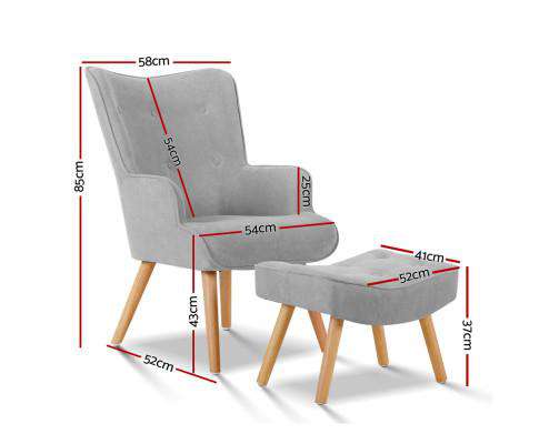 Artiss Accent Chair Armchair and Ottoman - Light Grey