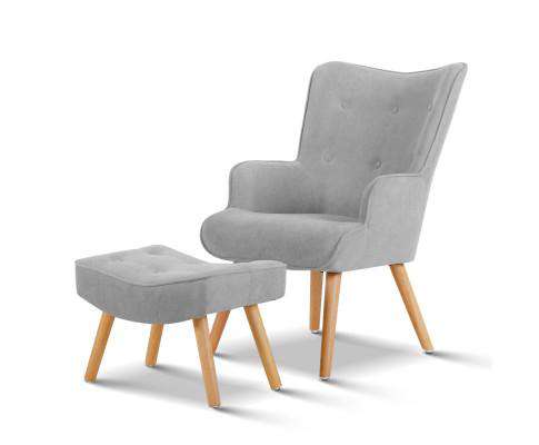 Artiss Accent Chair Armchair and Ottoman - Light Grey