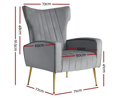 Artiss Accent Chair Armchair Lounge Accent Chairs Armchairs Chair Velvet Sofa Seat - Grey