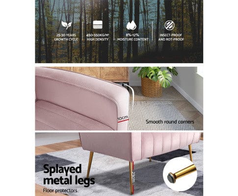Artiss Accent Chair Armchair Lounge Accent Chairs Armchairs Chair Velvet Sofa Seat - Pink