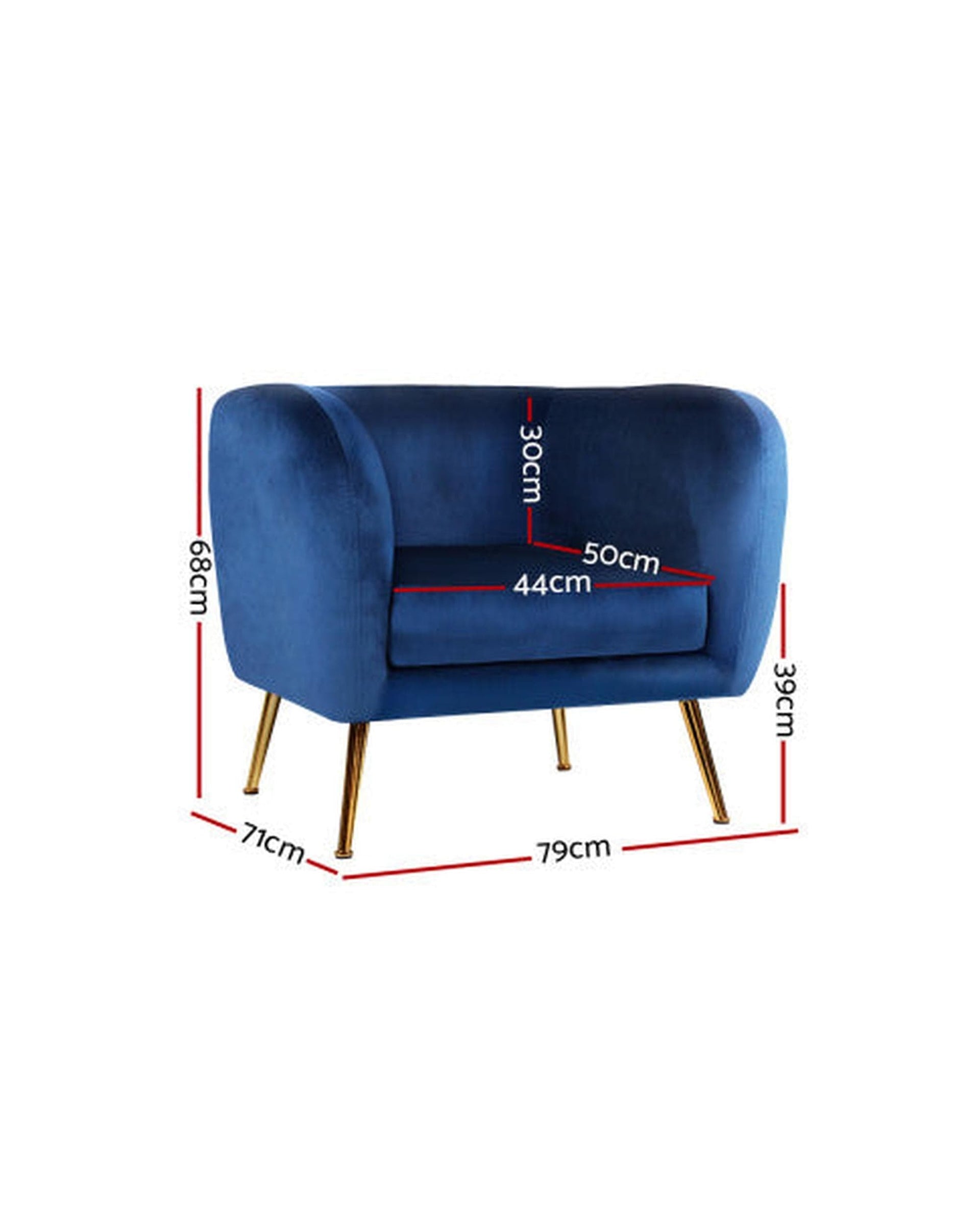 Artiss Accent Chair Armchair Lounge Arm Chair Sofa Accent Armchairs Chairs Couch Velvet Navy