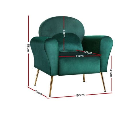 Artiss Accent Chair Armchair Lounge Chair Accent Armchairs Chairs Sofa Velvet Cushion - Green
