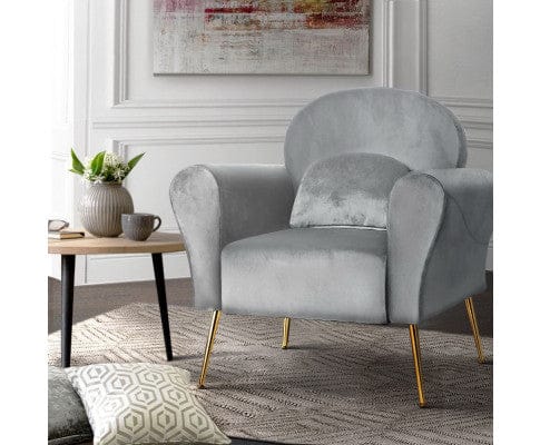 Artiss Accent Chair Armchair Lounge Chair Accent Armchairs Chairs Sofa Velvet Cushion - Grey