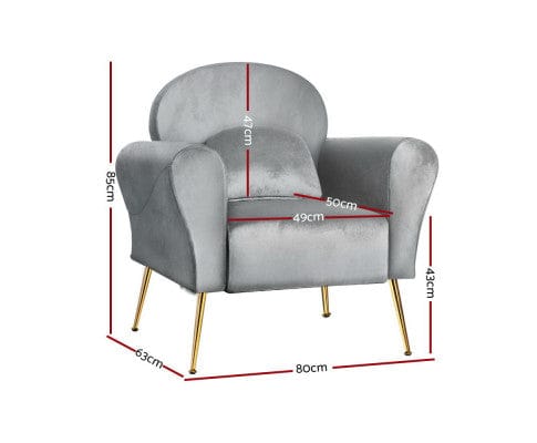 Artiss Accent Chair Armchair Lounge Chair Accent Armchairs Chairs Sofa Velvet Cushion - Grey