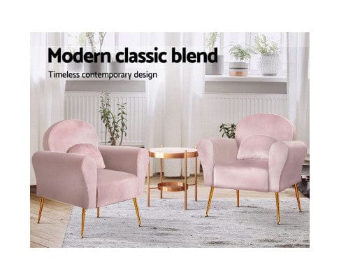 Artiss Accent Chair Armchair Lounge Chair Accent Armchairs Chairs Sofa Velvet Cushion - Pink