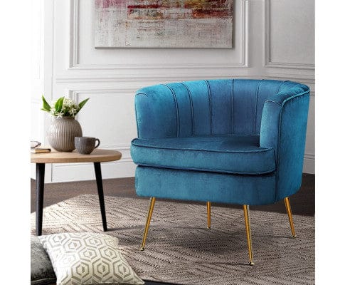 Artiss Accent Chair Armchair Lounge Chair Accent Armchairs Sofa Chairs Velvet Couch - Blue