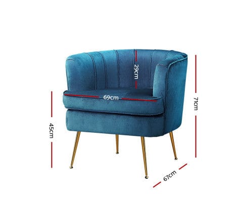 Artiss Accent Chair Armchair Lounge Chair Accent Armchairs Sofa Chairs Velvet Couch - Blue