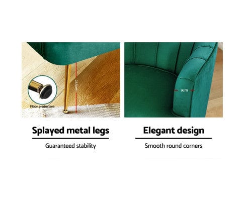 Artiss Accent Chair Armchair Lounge Chair Accent Armchairs Sofa Chairs Velvet Couch - Green