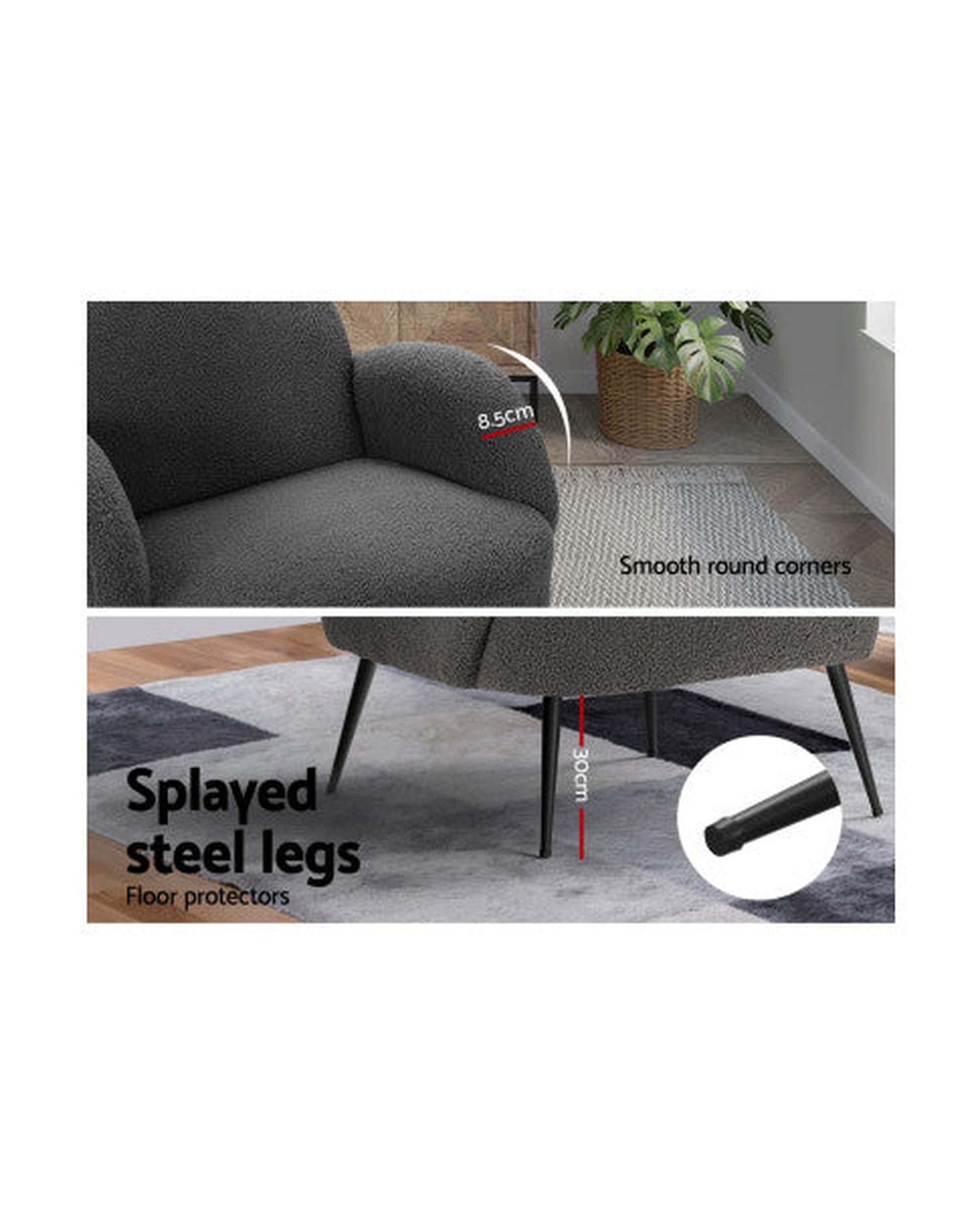 Artiss Accent Chair Armchair Lounge Chair Armchairs Accent Arm Chairs Sherpa Boucle Charcoal