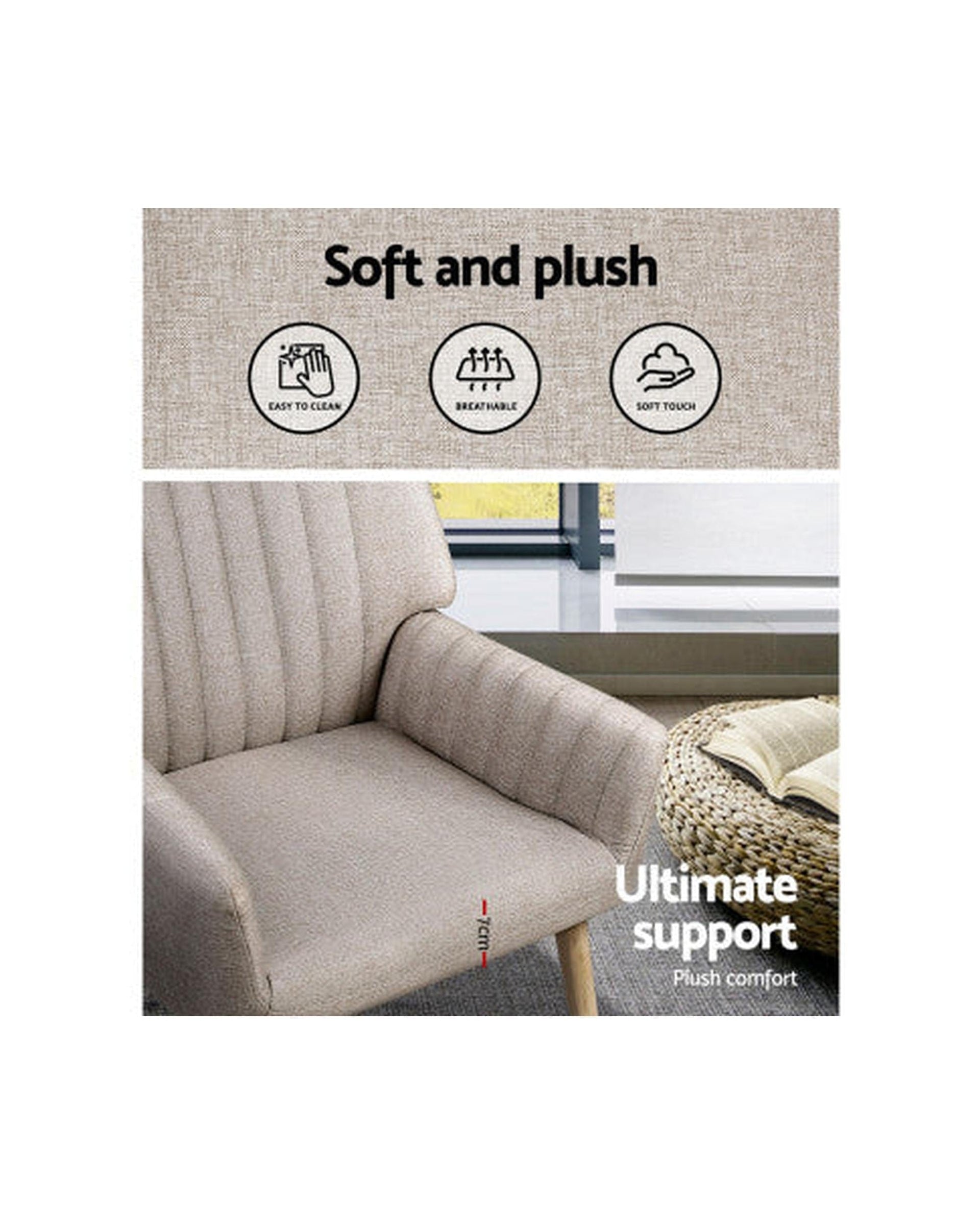 Artiss Accent Chair Armchair Lounge Chair Armchairs Accent Chairs Sofa Couch Fabric Beige