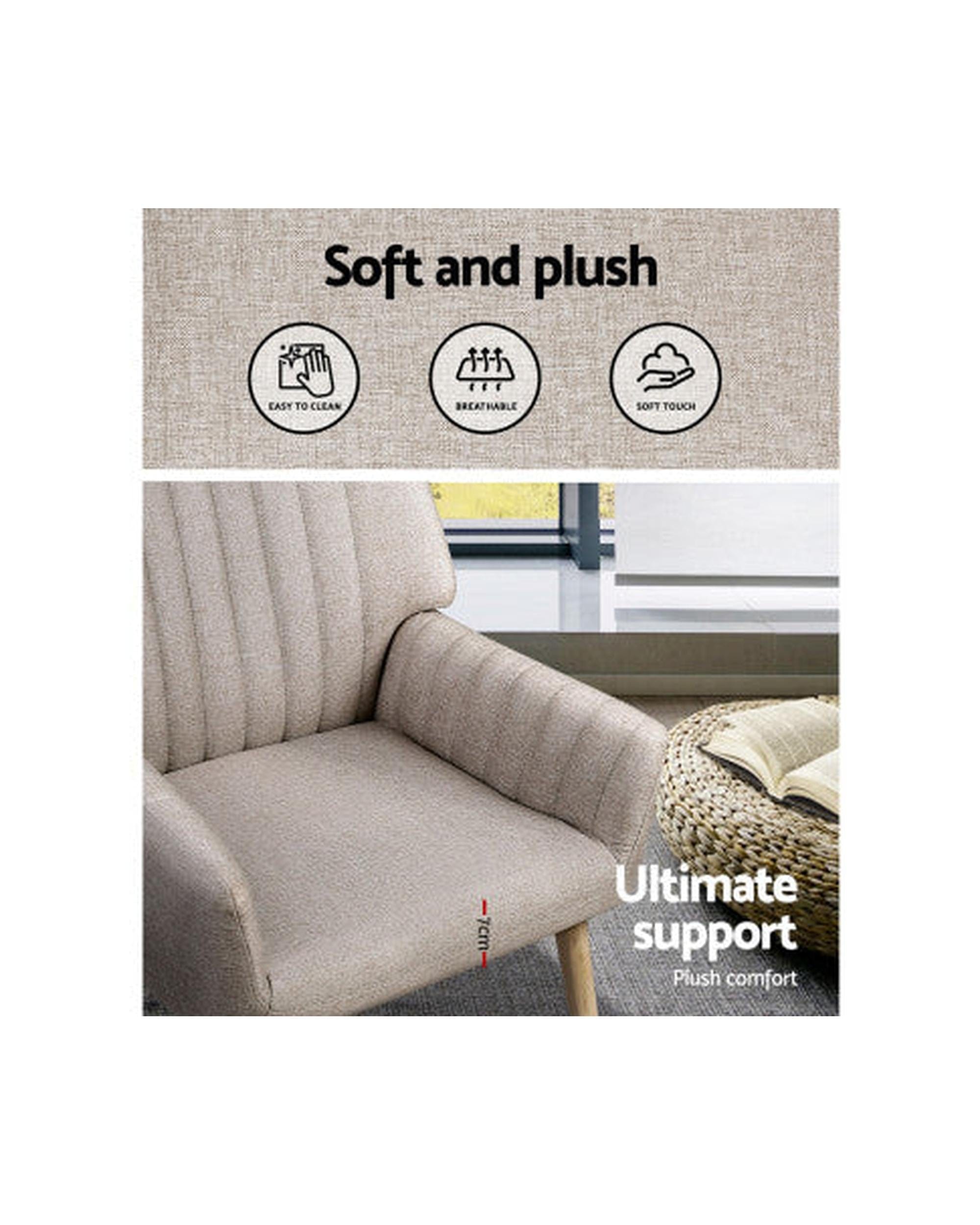 Artiss Accent Chair Armchair Lounge Chair Armchairs Accent Chairs Sofa Couch Fabric Beige
