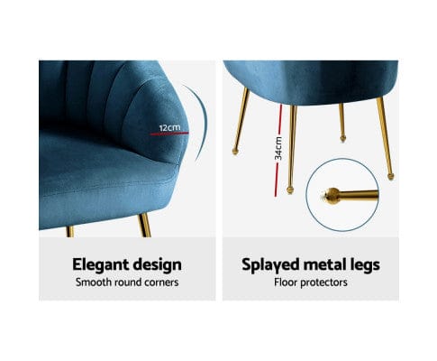 Artiss Accent Chair Armchair Lounge Chair Armchairs Accent Chairs Velvet Sofa Couch - Blue