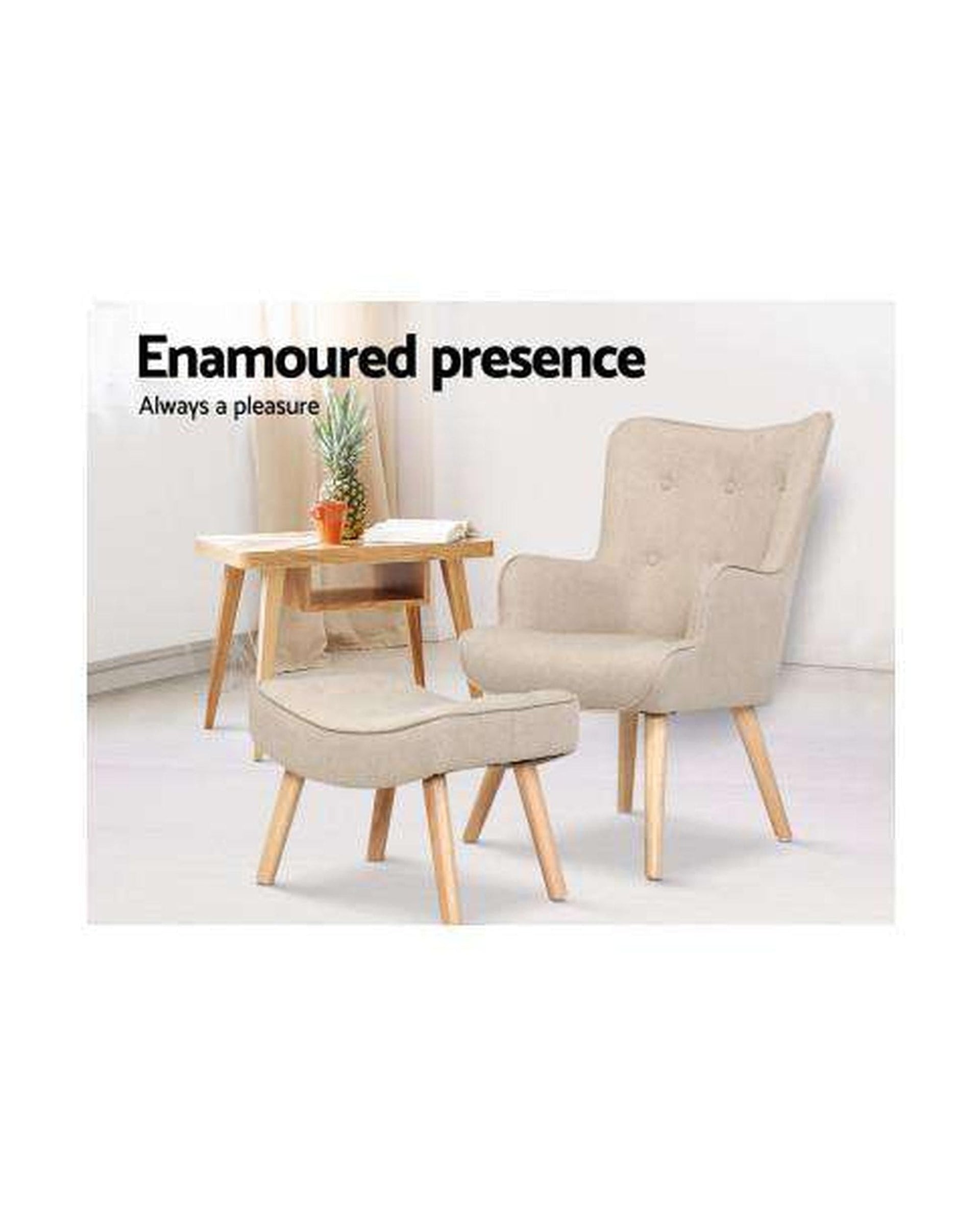 Artiss Accent Chair Armchair Lounge Chair Fabric Sofa Accent Chairs and Ottoman Beige