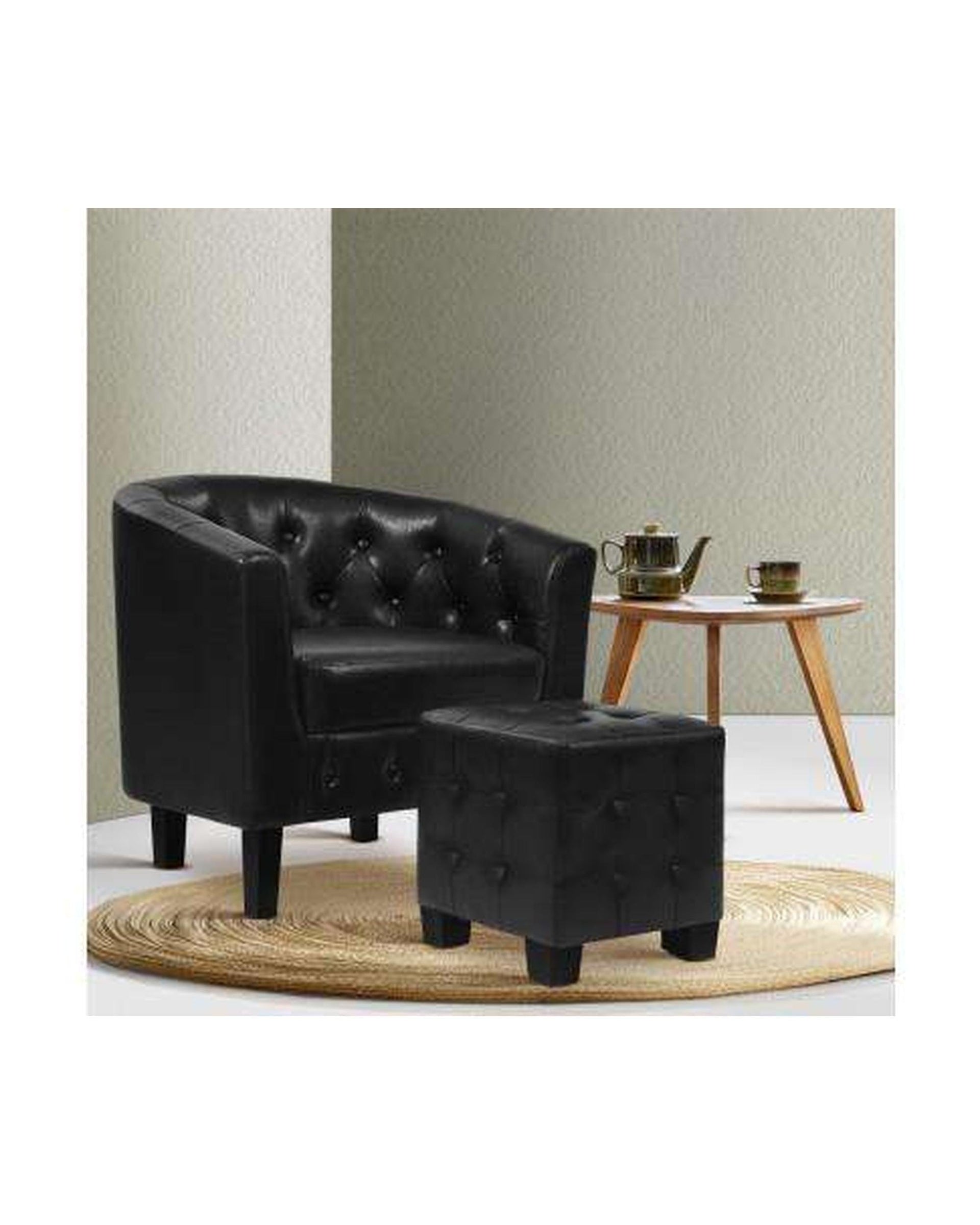 Artiss Accent Chair Armchair Lounge Chair Ottoman Tub Accent Chairs PU Leather Sofa Armchairs Black