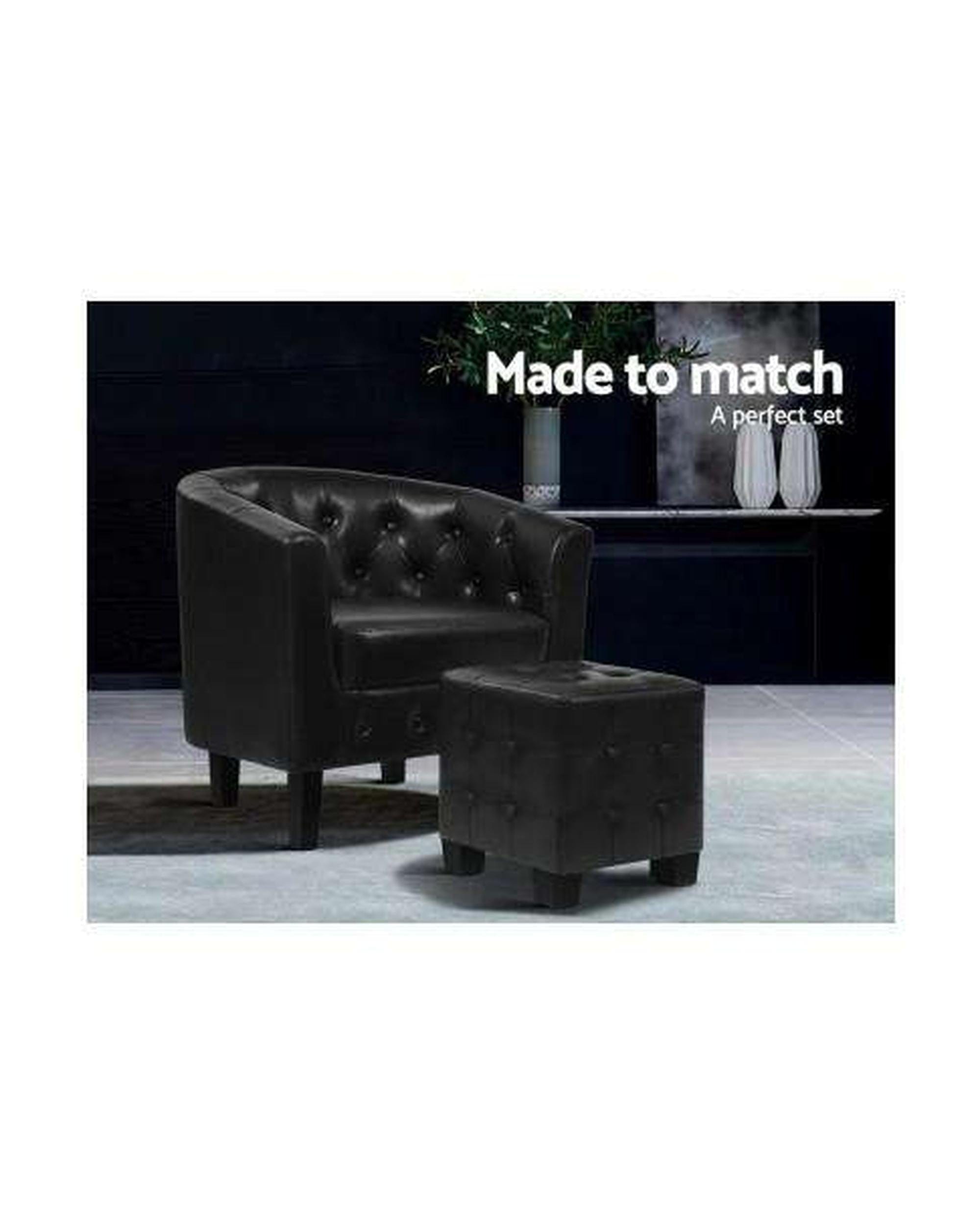 Artiss Accent Chair Armchair Lounge Chair Ottoman Tub Accent Chairs PU Leather Sofa Armchairs Black