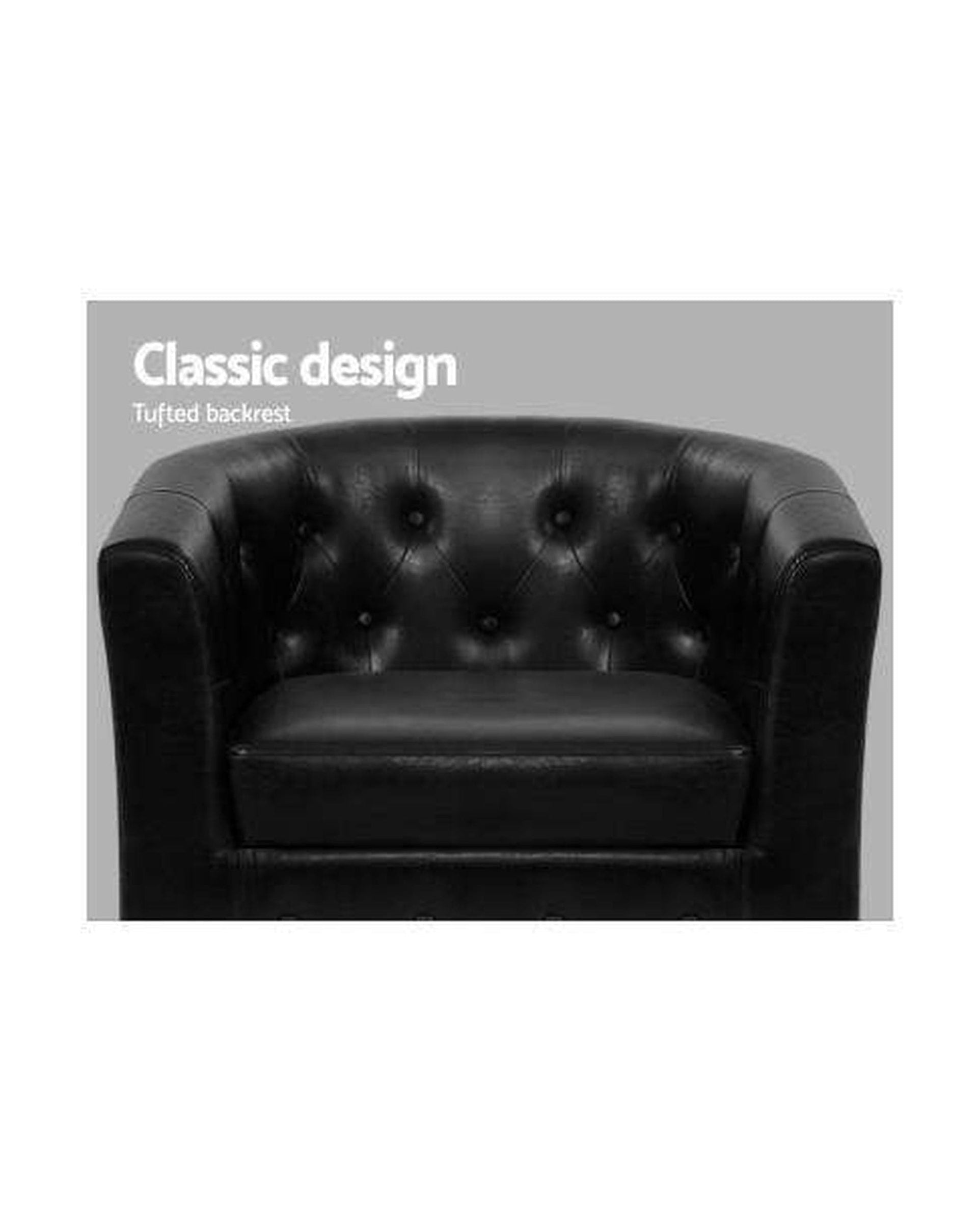Artiss Accent Chair Armchair Lounge Chair Ottoman Tub Accent Chairs PU Leather Sofa Armchairs Black