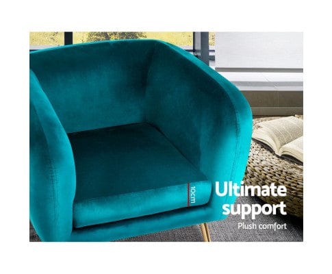 Artiss Accent Chair Armchair Lounge Sofa Arm Chair Accent Chairs Armchairs Couch Velvet Green