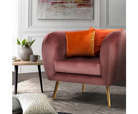 Artiss Accent Chair Armchair Lounge Sofa Arm Chair Accent Chairs Armchairs Couch Velvet Pink
