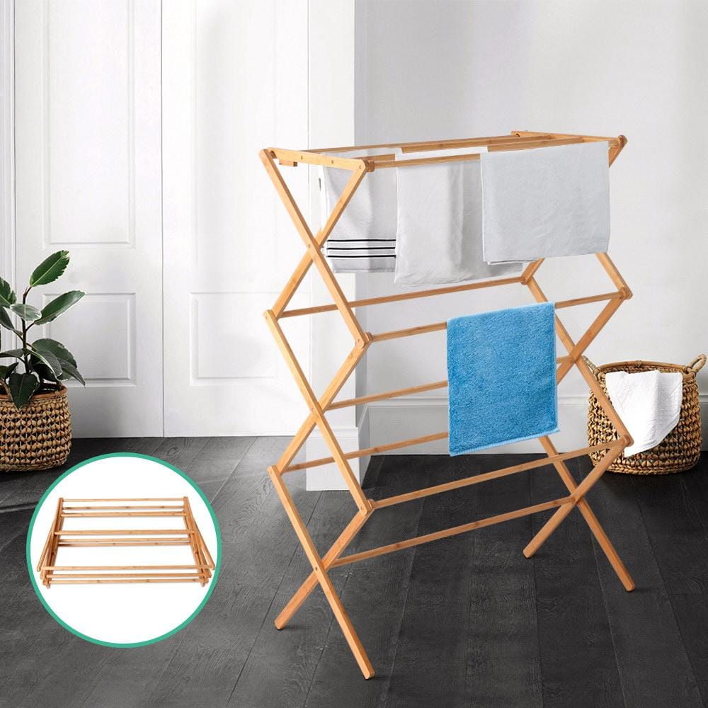 Artiss Shoe Rack Bamboo Clothes Dry Rack Folable Towel Hanger Laundry Drying