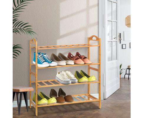 Artiss Shoe Rack Bamboo Shoe Rack Organiser Wooden Stand Shelf 4 Tiers Shelves