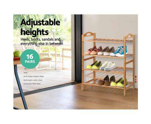 Artiss Shoe Rack Bamboo Shoe Rack Organiser Wooden Stand Shelf 4 Tiers Shelves