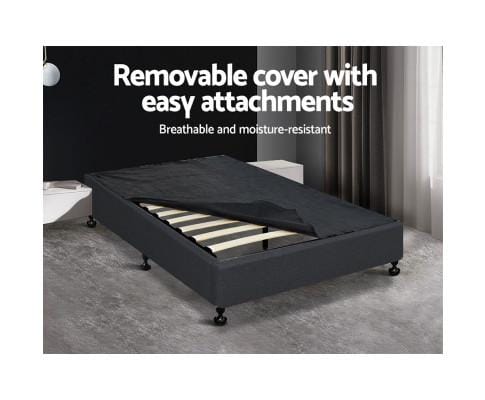 Artiss Base Bed Frame Base Mattress Platform Foundation Wooden Fabric Charcoal TOMI
