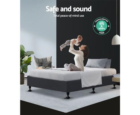 Artiss Base Bed Frame Base Mattress Platform Foundation Wooden Fabric Charcoal TOMI