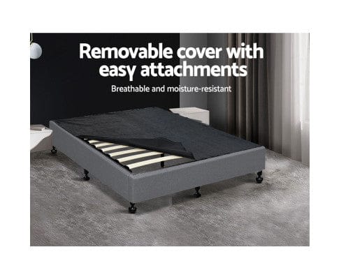 Artiss Base Bed Frame Base Mattress Platform Foundation Wooden Fabric Grey TOMI