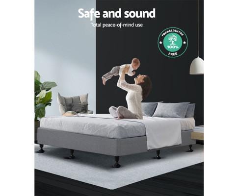 Artiss Base Bed Frame Base Mattress Platform Foundation Wooden Fabric Grey TOMI