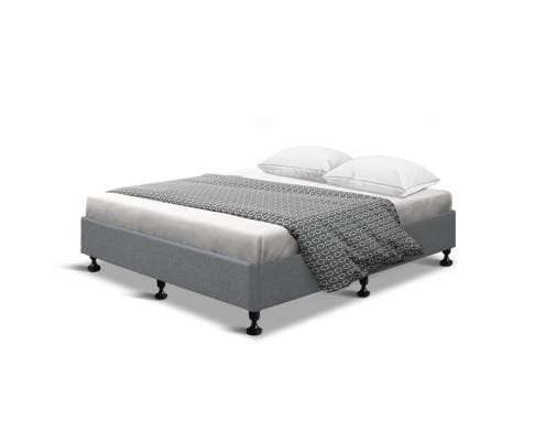 Artiss Base Bed Frame Base Mattress Platform Foundation Wooden Fabric Grey TOMI