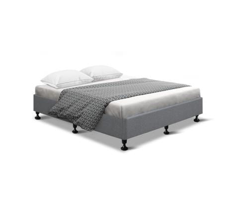 Artiss Base Bed Frame Base Mattress Platform Foundation Wooden Fabric Grey TOMI