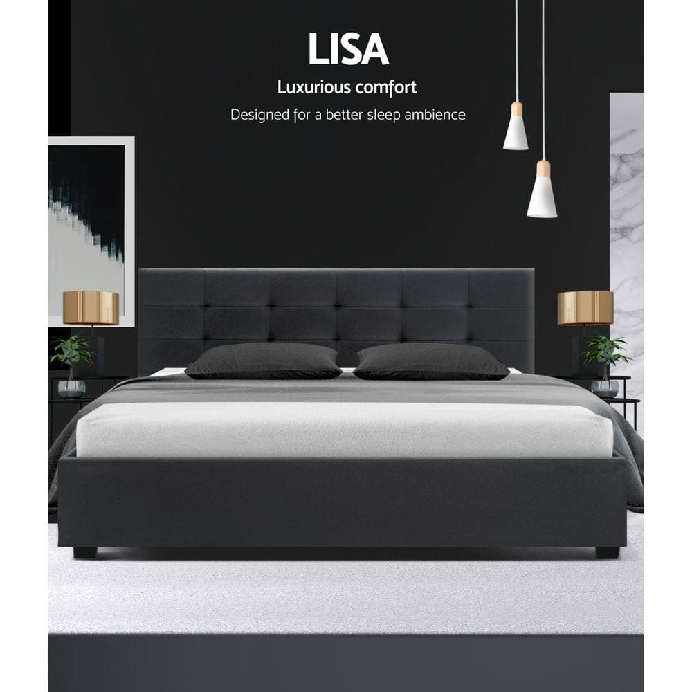 Artiss Bedframe Bed Frame Queen Size Gas Lift Base With Storage Mattress Fabric Lisa