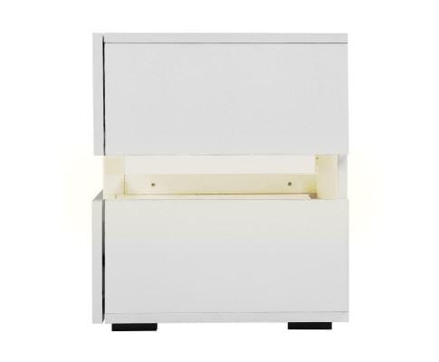 Artiss Bedside Table Bedside Table 2 Drawers RGB LED Side Nightstand High Gloss Cabinet White