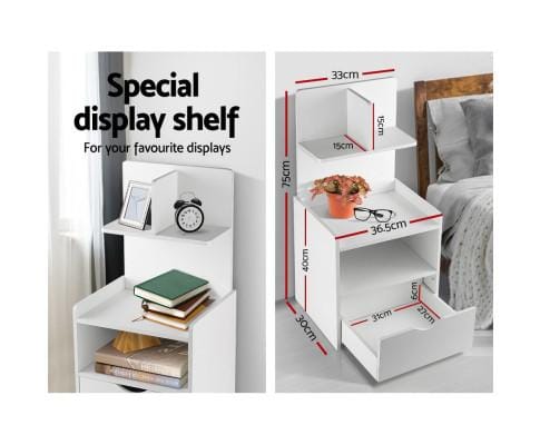 Artiss Bedside Table Bedside Table Cabinet Shelf Display Drawer Side Nightstand Unit Storage