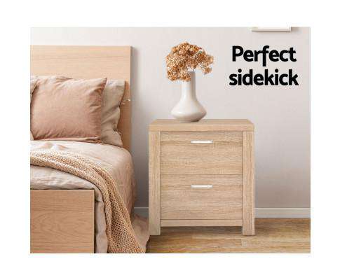 Artiss Bedside Table Bedside Table Lamp Side Tables Drawers Nightstand Unit Beige Wood