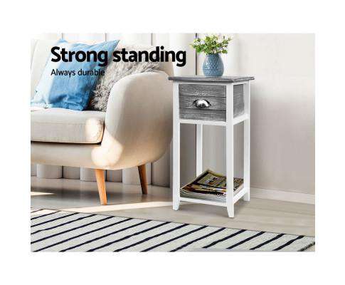 Artiss Bedside Table Bedside Table Nightstand Drawer Storage Cabinet Lamp Side Shelf Unit Grey