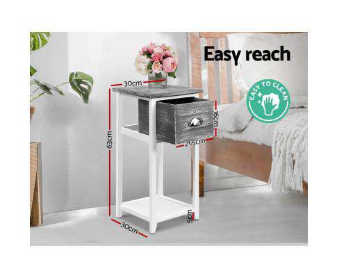 Artiss Bedside Table Bedside Table Nightstand Drawer Storage Cabinet Lamp Side Shelf Unit Grey