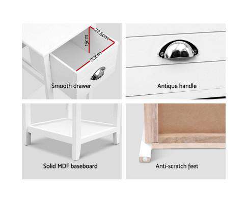 Artiss Bedside Table Bedside Table Nightstand Drawer Storage Cabinet Lamp Side Shelf White