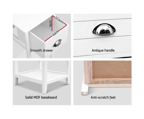 Artiss Bedside Table Bedside Table Nightstand Drawer Storage Cabinet Lamp Side Shelf White