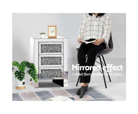Artiss Bedside Table Bedside Table Nightstand Side End Tables Storage 3 Drawers Mirrored Glass Furniture