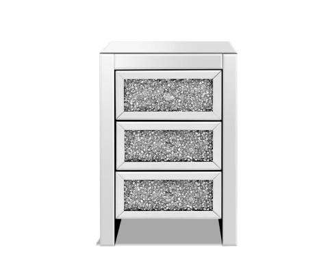 Artiss Bedside Table Bedside Table Nightstand Side End Tables Storage 3 Drawers Mirrored Glass Furniture