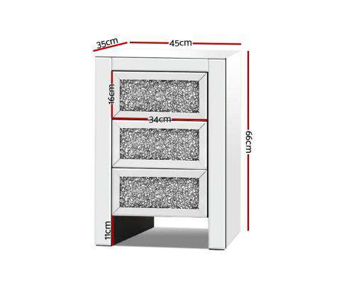 Artiss Bedside Table Bedside Table Nightstand Side End Tables Storage 3 Drawers Mirrored Glass Furniture