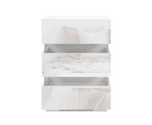 Artiss Bedside Table Bedside Table Side Unit RGB LED Lamp 3 Drawers Nightstand Gloss Furniture White