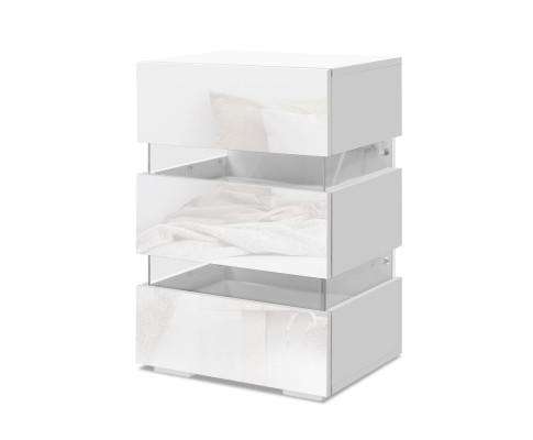 Artiss Bedside Table Bedside Table Side Unit RGB LED Lamp 3 Drawers Nightstand Gloss Furniture White