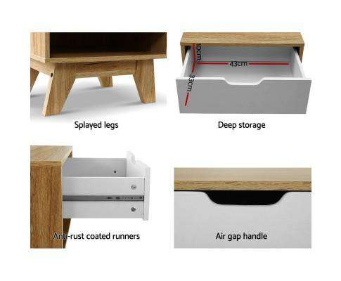Artiss Bedside Table Bedside Table White Wooden