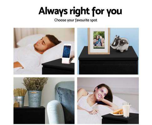 Artiss Bedside Table Bedside Tables Drawers Side Table Bedroom Furniture Nightstand Black Lamp